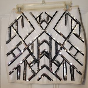 Sequin miniskirt mini skirt black white geometric